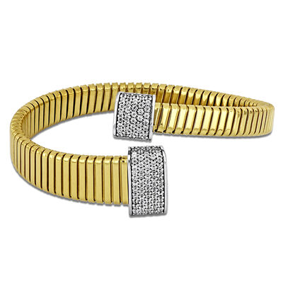 Cubic Zirconia Graduated Bypass Wrap Bracelet in Gold Plated